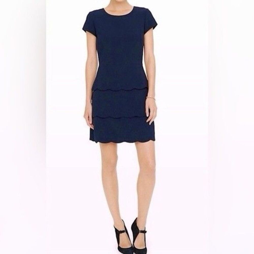 Club Monaco Navy Blue Colby Cap Sleeve Scalloped Tier Dress Office Work Party 0